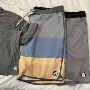 Vuori lot, swim trunks/boats shorts size 33, very soft grey shirt, grey shorts